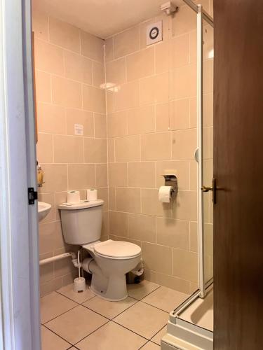 利物浦比奇格罗夫山套房酒店的一间带卫生间和淋浴的浴室