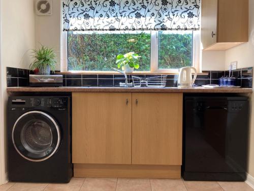 RookleySquirrels Nest - Pet Friendly的厨房配有洗衣机和窗户。