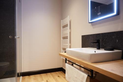 比苏姆Binnendiek Haus 6 Apartment 2的浴室设有白色水槽和镜子