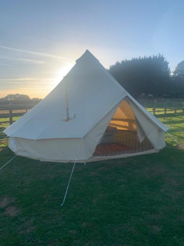 HorspathBell Tent的草原上的白色帐篷