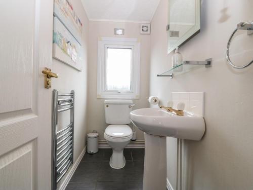 普尔赫利Caban Tywod的白色的浴室设有卫生间和水槽。