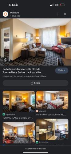 杰克逊维尔TownePlace Suites Jacksonville Airport的带有客厅的酒店房间网站