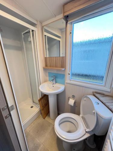 桑当F14的一间带卫生间和水槽的小浴室