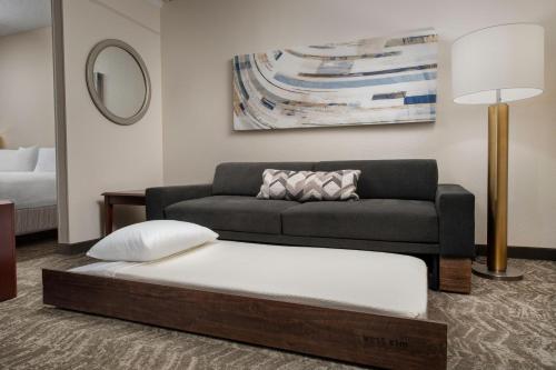 达拉斯达拉斯艾迪生奎鲁姆巷子春季山丘套房酒店的客厅配有沙发和1张床