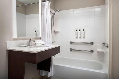 达拉斯达拉斯艾迪生奎鲁姆巷子春季山丘套房酒店的一间带水槽、浴缸和淋浴的浴室