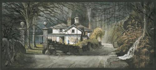 波特马多克Plas Tan-Yr-Allt Historic Country House & Estate的森林中房屋的绘画