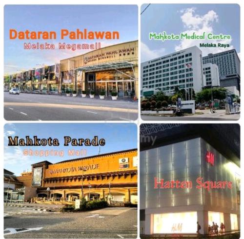 马六甲Homestay Melaka Mahkota Melaya Raya的一组四幅不同建筑的照片
