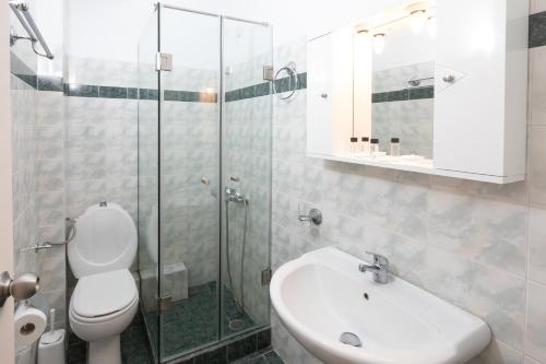 派尔季卡威尼斯酒店的浴室配有卫生间、盥洗盆和淋浴。