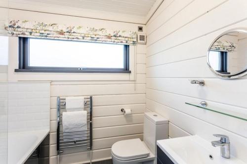 罗伊登Roydon Marina - Lodge 1 - Hot Tub的一间带盥洗盆和窗户的浴室