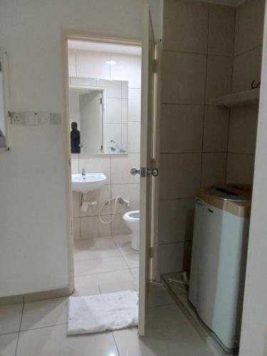 波德申PD Corus myHoliday Homes & Apartments的一间带卫生间、水槽和镜子的浴室