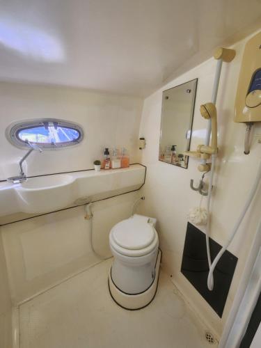 麦纳麦A special 24 hours yacht stay的一间带卫生间和水槽的小浴室