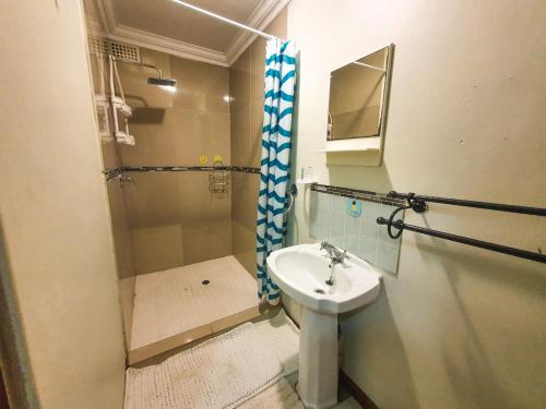 比勒陀利亚2 Bedroom Self Catering Apartment in Waterkloofridge的一间带水槽和淋浴的浴室