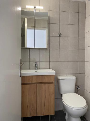 卡瓦拉White Apartment的一间带卫生间、水槽和镜子的浴室