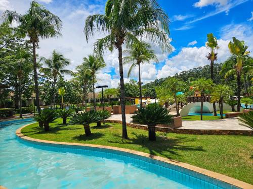 林斯Blue Tree Thermas de Lins Resort的度假村内棕榈树游泳池