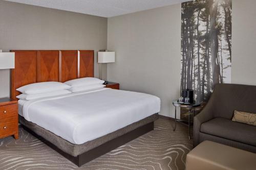 罗缪勒斯底特律都会机场万豪酒店的配有一张床和一把椅子的酒店客房