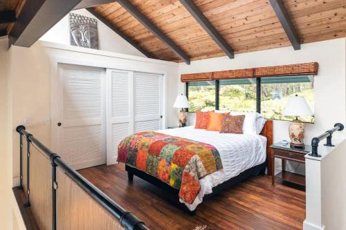 沃尔卡诺Hale Ho'okipa的一间卧室设有一张床和一个窗口