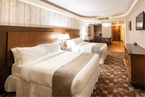 特古西加尔巴圣马丁广场酒店的酒店客房配有两张床和一张书桌