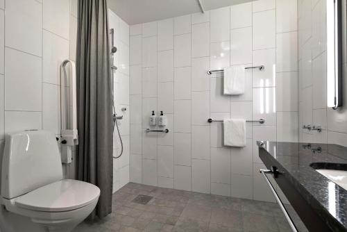 哥德堡斯堪迪克欧罗巴酒店的白色的浴室设有卫生间和水槽。