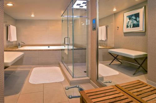 华盛顿华盛顿特区JW万豪酒店的带淋浴、浴缸和盥洗盆的浴室