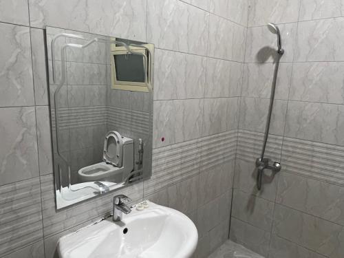 阿布扎比Cozy Private Studio Apartment Near Airport的一间带水槽和镜子的浴室