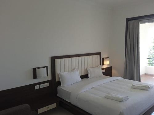 乔奥诺奥尔Silver Falls Resorts的卧室配有一张带两个枕头的大白色床