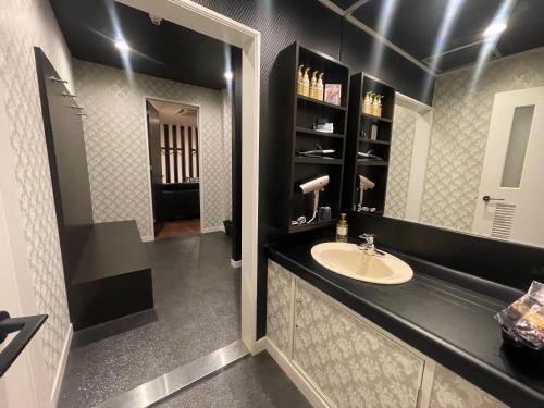 尼崎市Xenia Amagasaki的一间带水槽和镜子的浴室