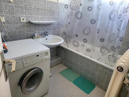 不莱梅Perfect Resting Rooms的一间带洗衣机和水槽的浴室