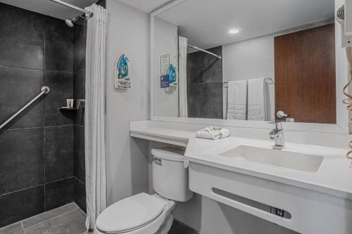 杜兰戈杜兰戈城市快捷酒店的浴室配有卫生间、盥洗盆和淋浴。