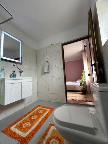 MemaliajVjosa Guest House的浴室设有白色的卫生间和镜子