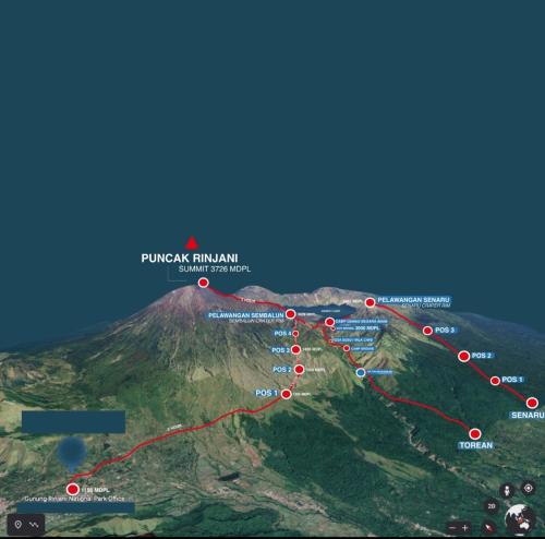 MasbagikRINJANI EXPEDITION BASECAMP的红点的 ⁇ 球山地图