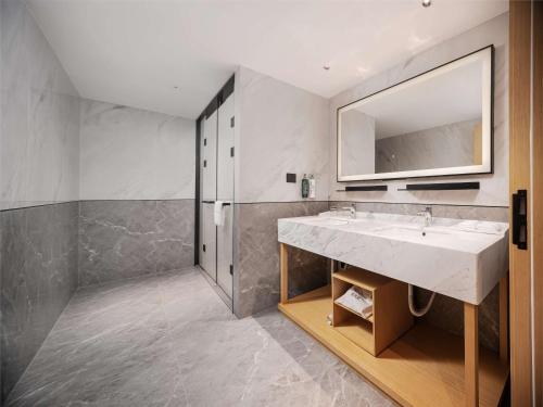 北京北京天坛东门站希尔顿花园酒店的一间带水槽和镜子的浴室