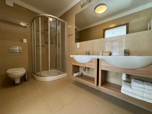 卡尔帕奇格雷诺酒店及Spa的一间带水槽、淋浴和卫生间的浴室
