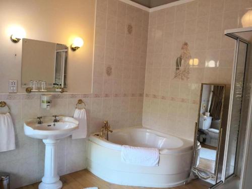 阿洛厄OYO Dunmar House Hotel的带浴缸和盥洗盆的浴室