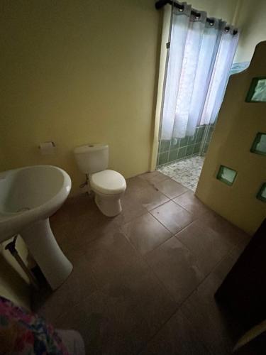希门尼斯港Cabina Del Sol的浴室配有卫生间、盥洗盆和淋浴。