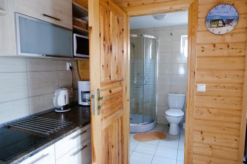 德布吉Domki Rejs的一间带卫生间和门的小浴室
