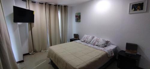 卡塔赫纳Apartamento luxury edificio sunshine zona morros cartagena的一间卧室配有一张床和一台平面电视