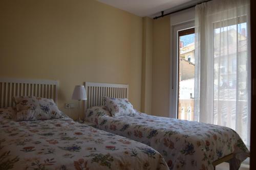 阿尔内迪略La abuela Isabel Piso con encanto Arnedillo的卧室设有两张床,带窗户