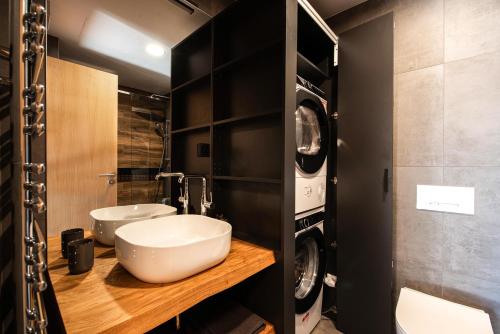 扬斯凯拉兹涅Ski&Bike horský apartmán 502的一间带水槽和洗衣机的浴室