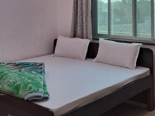 KhātuHotel khatushyamji palace的床上有2个枕头