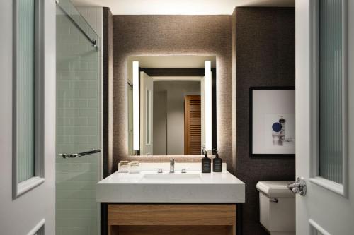 伊利Sheraton Erie Bayfront Hotel的一间带水槽和镜子的浴室