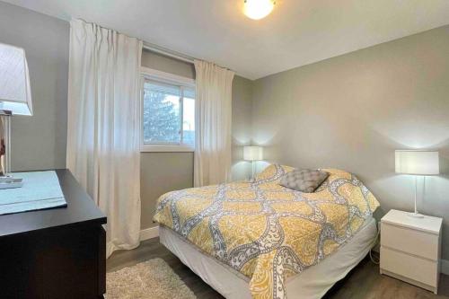 圣凯瑟琳市White House Suite - Sleeps 4的一间卧室配有一张床、一张书桌和一个窗户。