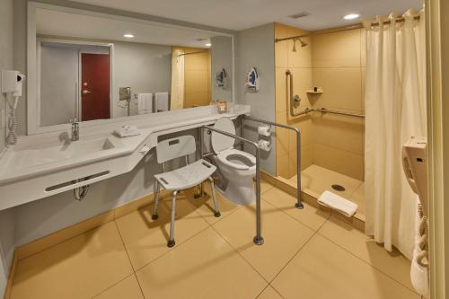 库利亚坎库利亚坎都市快捷酒店的一间带卫生间、水槽和镜子的浴室
