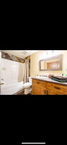 PriddisHeart West Haven的带浴缸、卫生间和盥洗盆的浴室