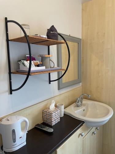 凯西克Rivendell Guest House的一间带水槽和镜子的浴室