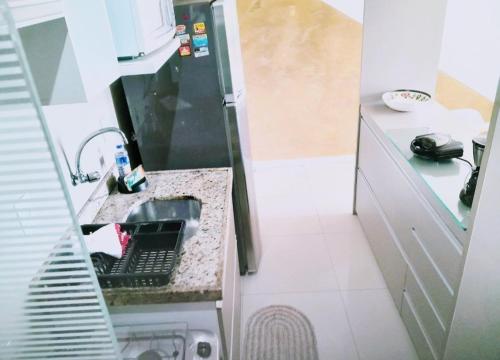 福塔莱萨VG欢乐公寓的厨房配有水槽和冰箱