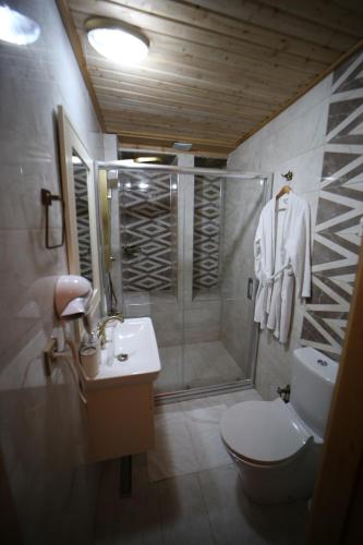 尚勒乌尔法Tessera Hotel的带淋浴、卫生间和盥洗盆的浴室