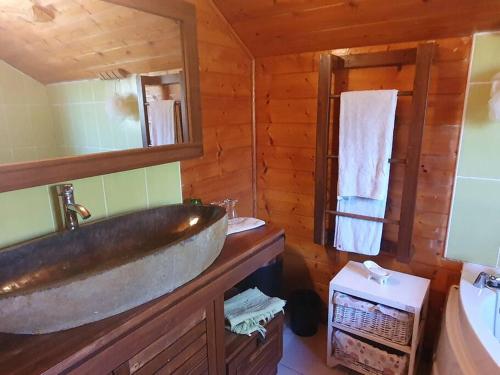 拉普兰德帕尔米斯特Chalet Chaleureux的小木屋内带大水槽的浴室