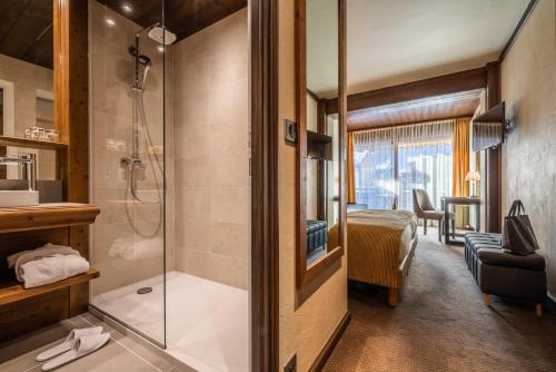 莫尔济讷萨莫亚德酒店的带淋浴的浴室和卧室