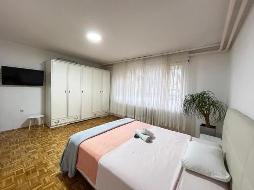 萨拉热窝Avlija Garden Gem的一间带大床和电视的卧室