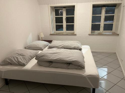 奥本罗Apartment with Wifi, close to city center, Beach and forrest的一张床上有三个枕头的房间